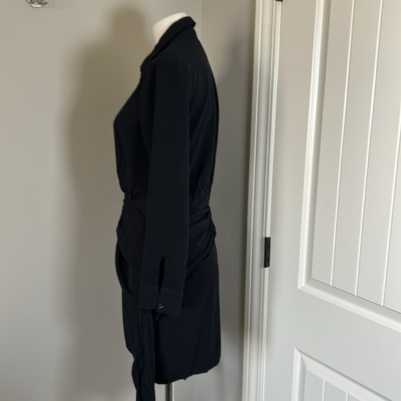 L SPACE Aura Shirt Dress Ruched Hips Back Front Button Up Black Dolman Sleeve S - Picture 6 of 11